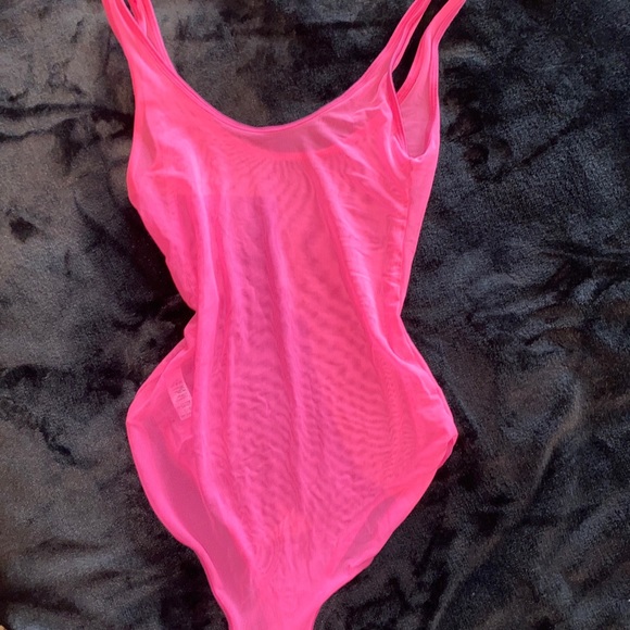 American Apparel hot pink sheer body suit S - Picture 3 of 4